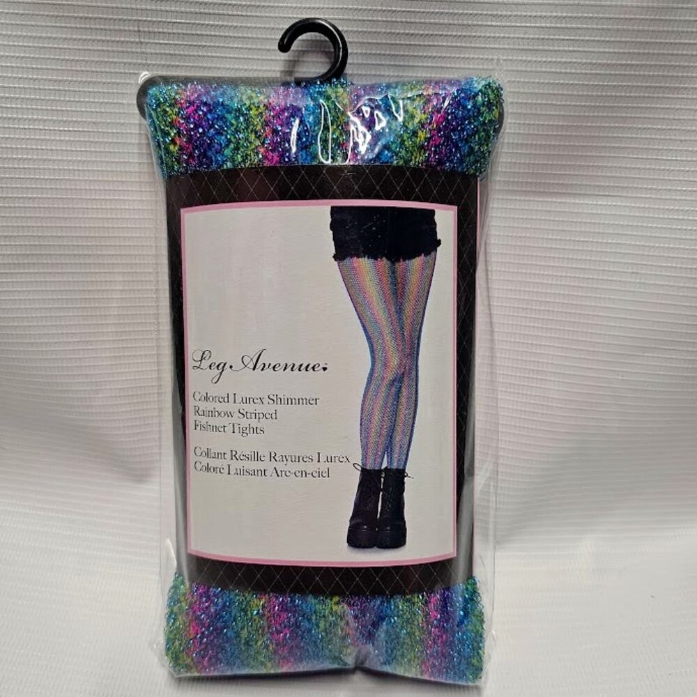 Rainbow Fishnet Tights Blue New Lurex pantyhose EDC, Rave, Party, Pride
